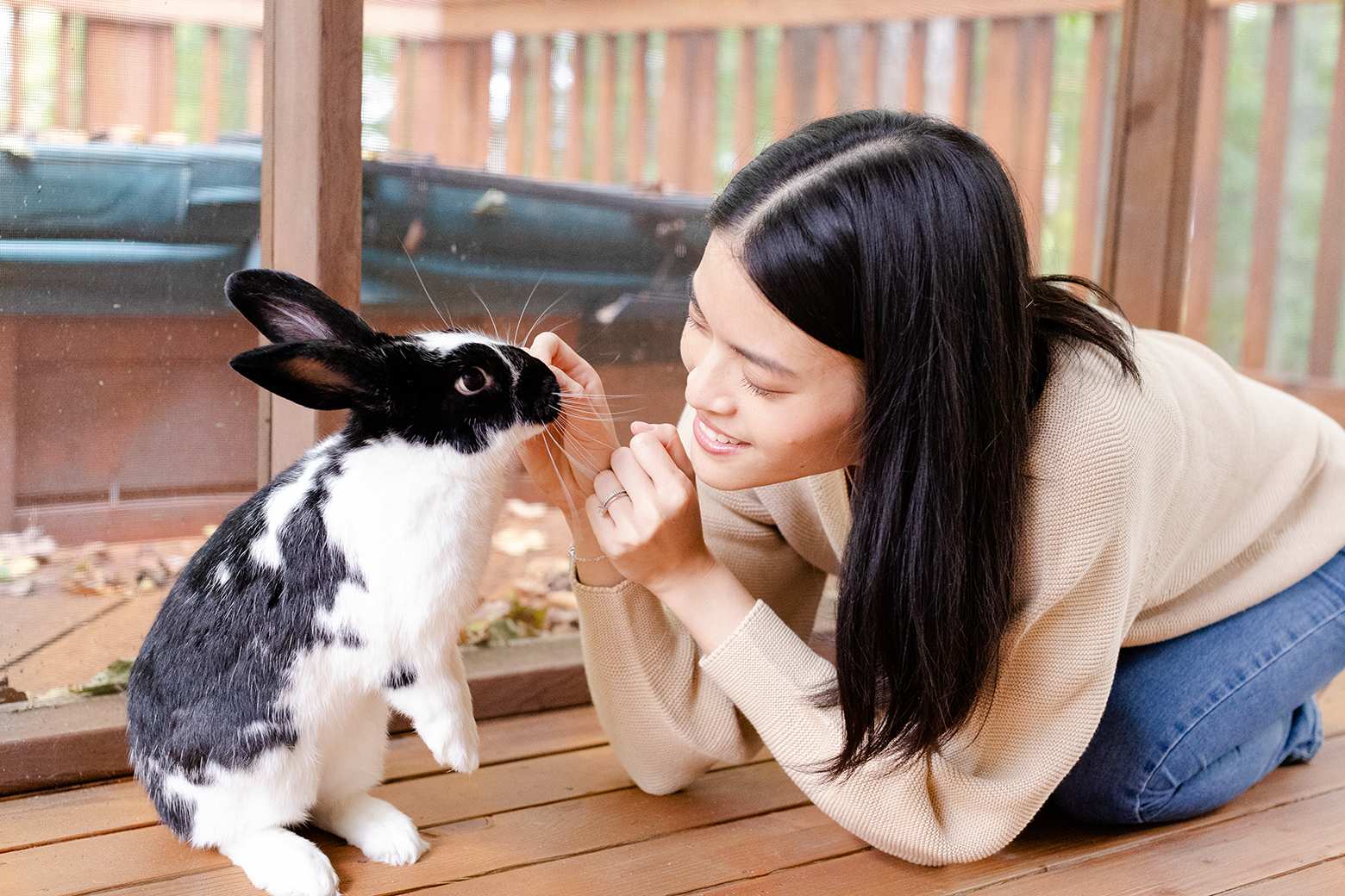Oreo the Rabbit interacting with his human Belle