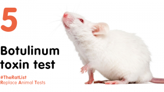 Botulinum toxin test with white rat and hashtag #TheRatList
